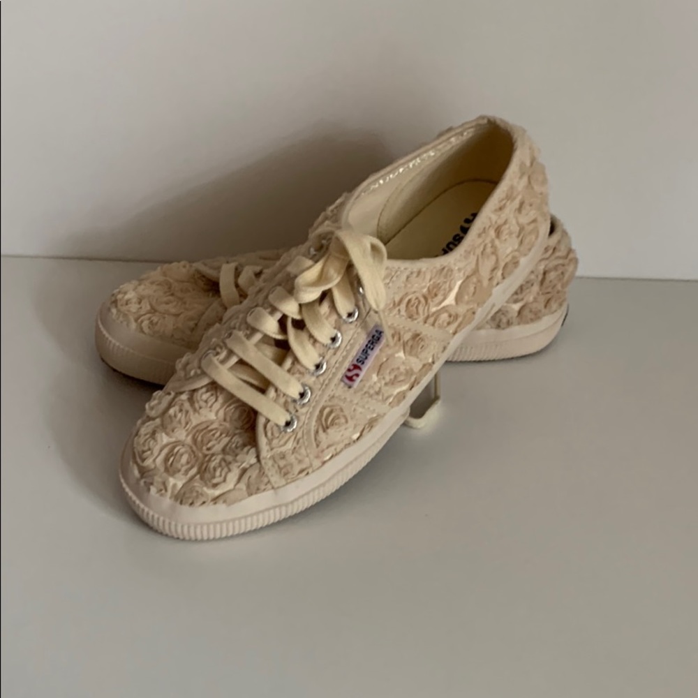 Superga cream rosette sneakers